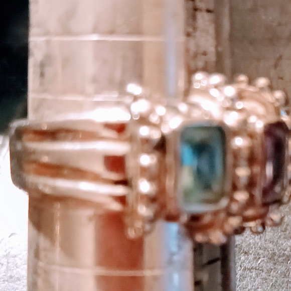 Sterling Silver 9.25 With 3 Gemstone  Aquarium,Green Peridot,  Quartz Sz 8 Ring - Picture 11 of 15